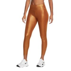 NWT Nike One Icon Clash Women's Mid-Rise 7/8 Shimmer Legging - Gold Metallic
